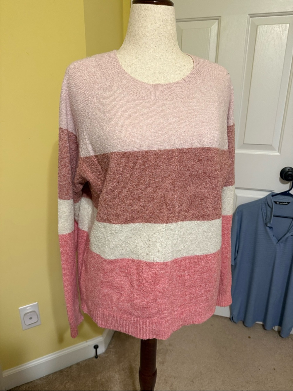 Vero Moda Pink and Cream Striped Crewneck Sweater